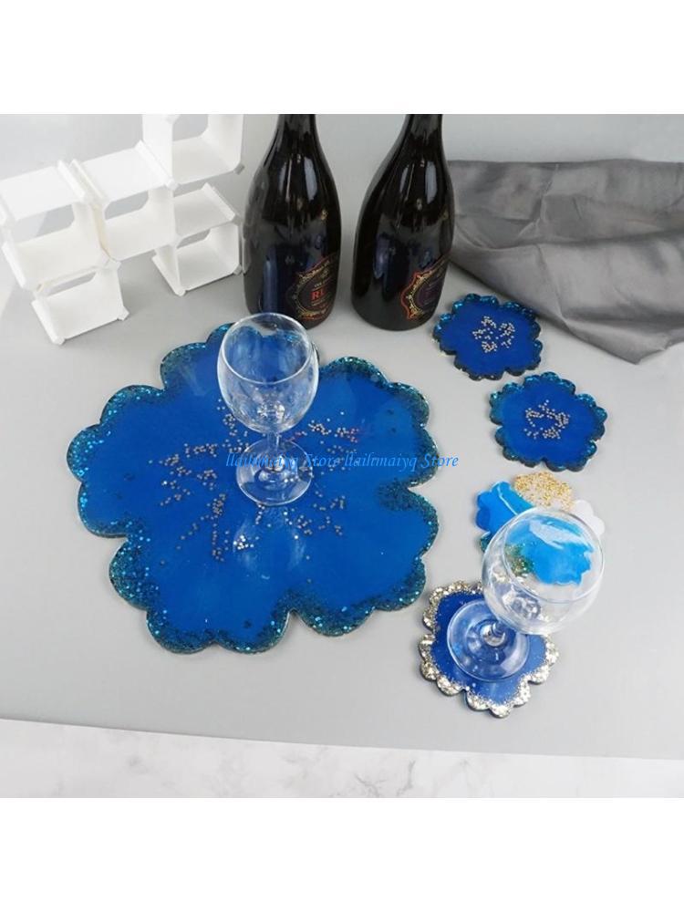 Resin Art Geode - 573B 5x フラワーコースター樹脂金型フラワーコースターエポキシ樹脂鋳造シリコーン金型 DIY 樹脂クラフトカップマットサービングトレイ
