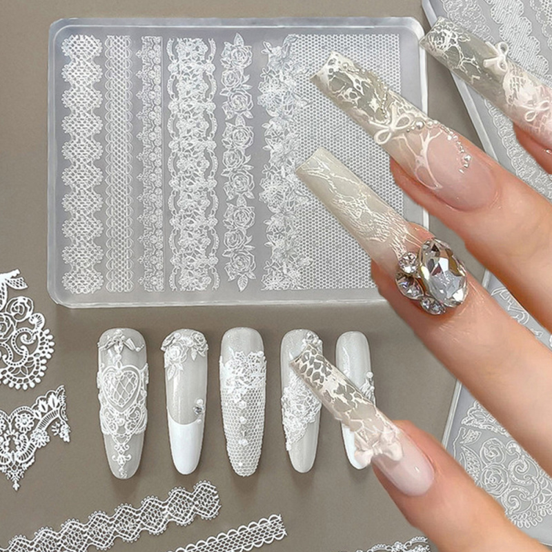 Resin Art Templates Free - 1pc レース 3D シリコーンネイルモールドシリコーンローズフラワー彫刻レースネイルアート樹脂モールド透明テンプレートアクセサリー用 Su