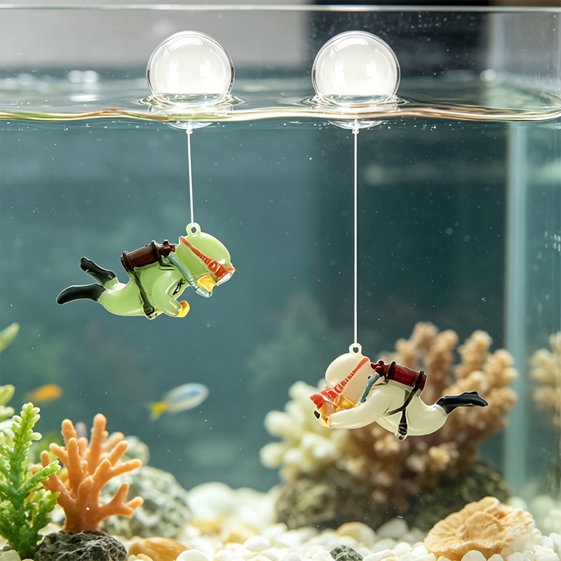 Resin Art Underwater - 水槽用樹脂製装飾品 ミニダイバースタチュー 光る浮き玉付き 水中フィッシュタンク造園装飾品