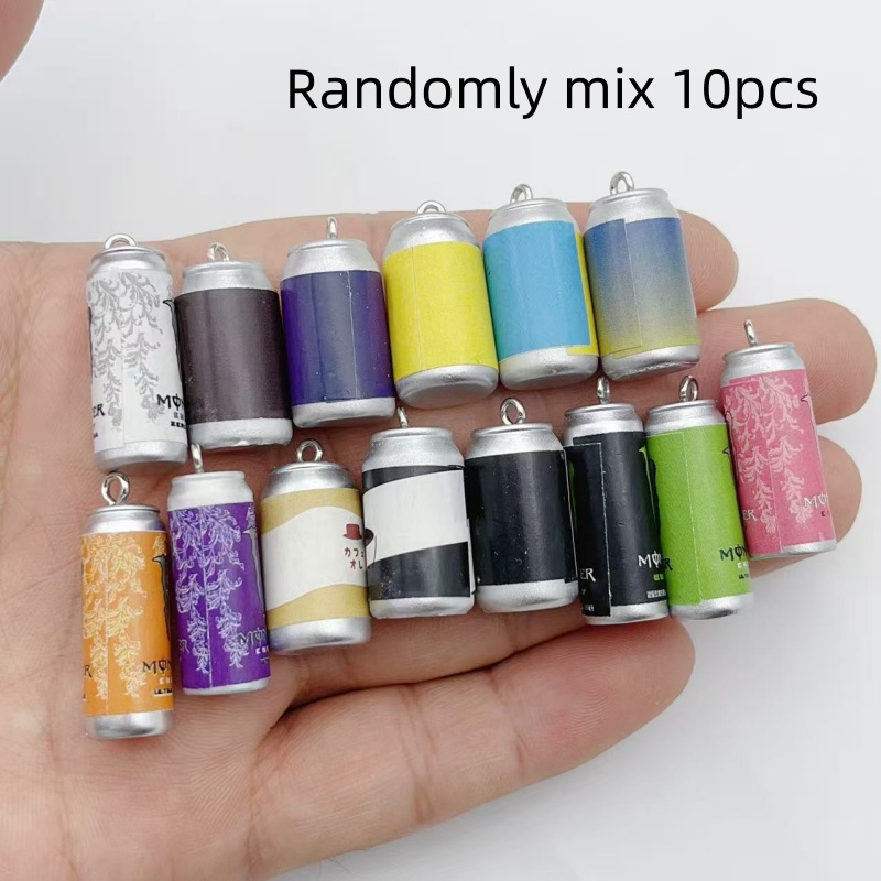 Resin Art Jewelry Kit - 10個入り ミニチュア シミュレーション飲料缶 レジンチャーム カラフルな模造ドリンクボトルペンダント DIY