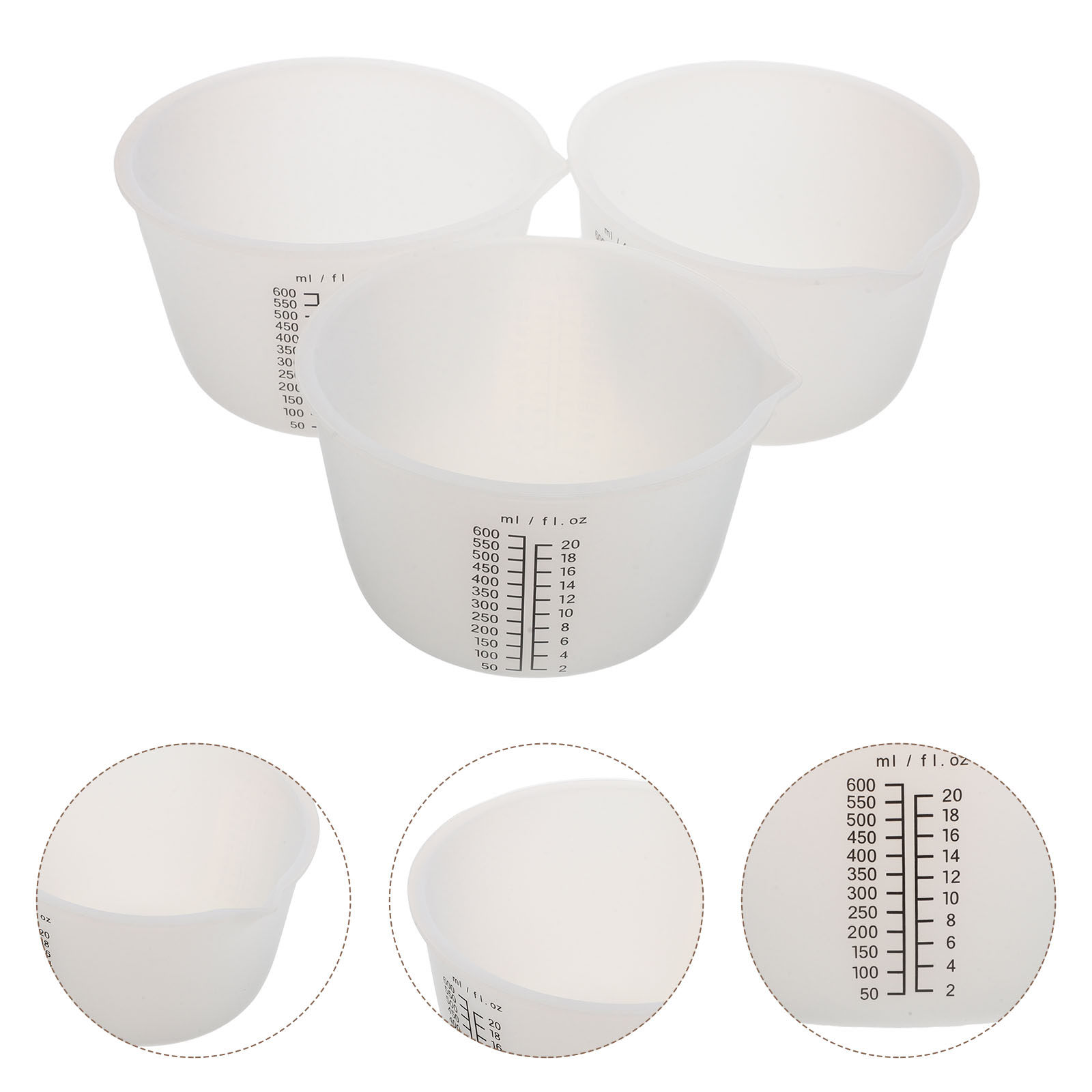 Resin Mixing Cup - 3個セット シリコン製レジン注型カップ 600ml ノンスティック 再利用可能 目盛り付き計量カップ