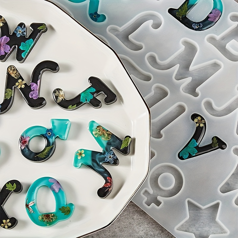 Resin Art Letters - 樹脂鋳造型 Aスタイルミラー 26文字英語アルファベット＋6種類の模様 シリコンモールド、ジュエリーDIY クリエイティブハンドメイドクラフト