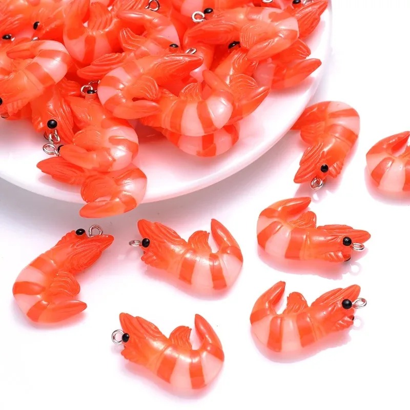 Resin Art Jewelry Kit - 10 個アクリル樹脂漫画シーフードチャーム 3D 模擬ロブスターシュリンプペンダント DIY ジュエリー作成アクセサリーネックレス用