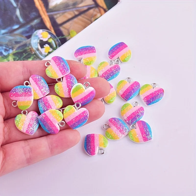 Resin Art Jewelry Kit - 10 個のカラフルなハート樹脂チャームかわいい混合色のラブハートペンダント DIY ジュエリー作りイヤリングクラフトアクセサリー