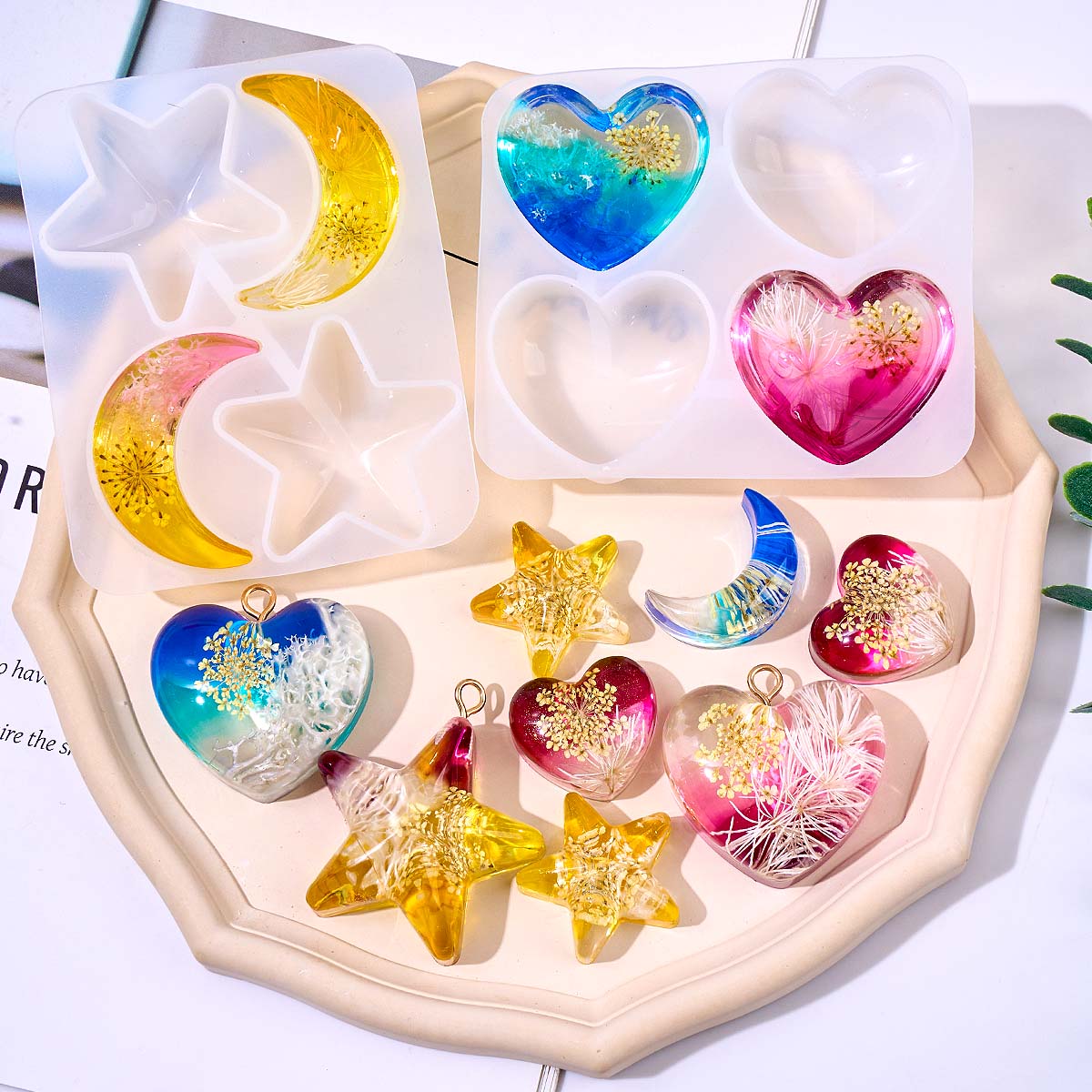 Resin Art Letters - ハートスタームーンペンダントシリコンモールド DIY エポキシ樹脂ジュエリー鋳造金型ネックレスモールドキーホルダー工芸品作成用品