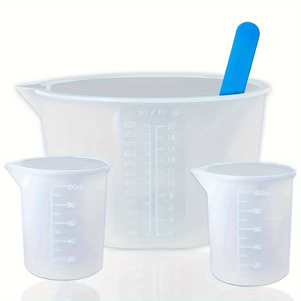 Resin Mixing Cup - シリコン計量カップ、600ml/20oz&100mlの増粘・研磨用樹脂混合カップ付き樹脂用品、お手入れ簡単、シリコン製