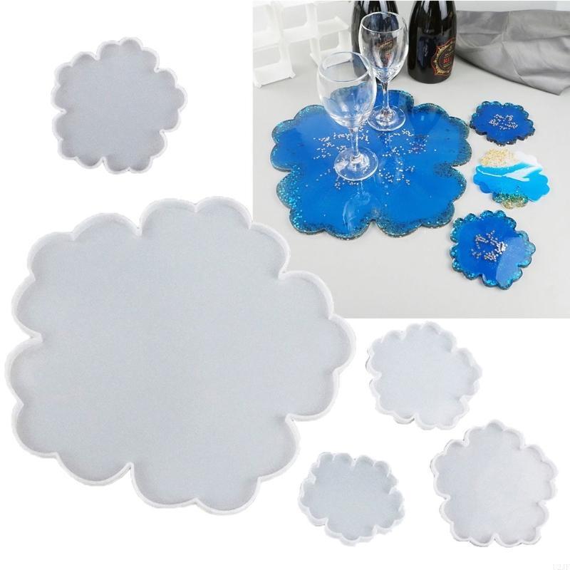 Resin Art Geode - 5 個大花の形の樹脂コースター金型 DIY シリコントレイ金型ジオード瑪瑙大皿エポキシ樹脂金型アート工芸品