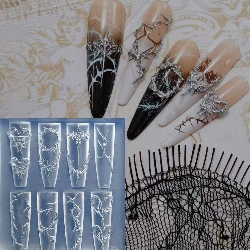 Resin Art Templates Free - 3D とげネイルデザインシリコーン金型彫刻テンプレートアートエポキシ樹脂金型クラシック花葉ネイル用品アクセサリー