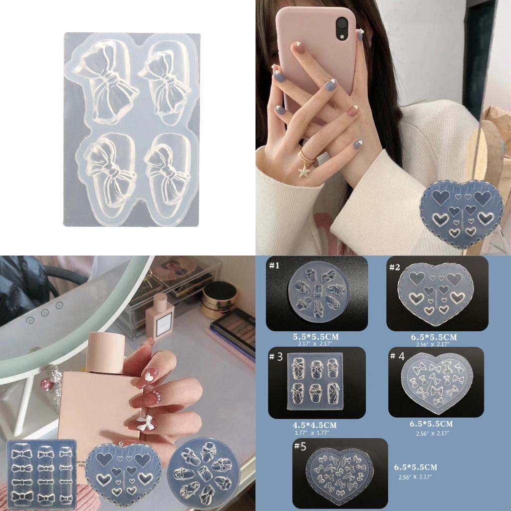 Resin Art Templates Free - シリコーンネイル彫刻鋳型マニキュアツール 3D ミニチュアちょう結び型ネイルエンボスツール女性女の子用