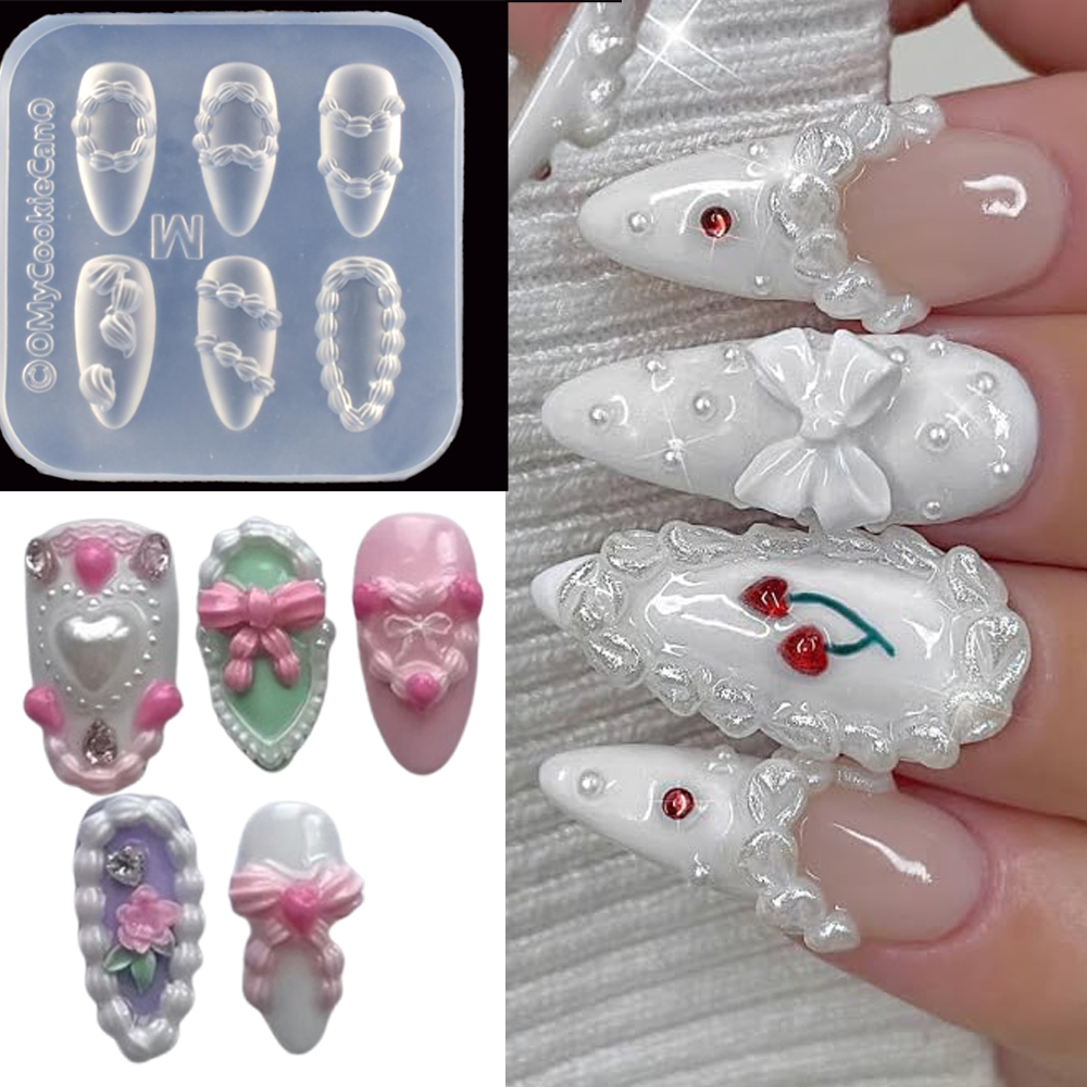 Resin Art Templates Free - 1個 3D フレンチクリームネイルアート シリコンモールド エンボス加工 クリームチェーンデザイン