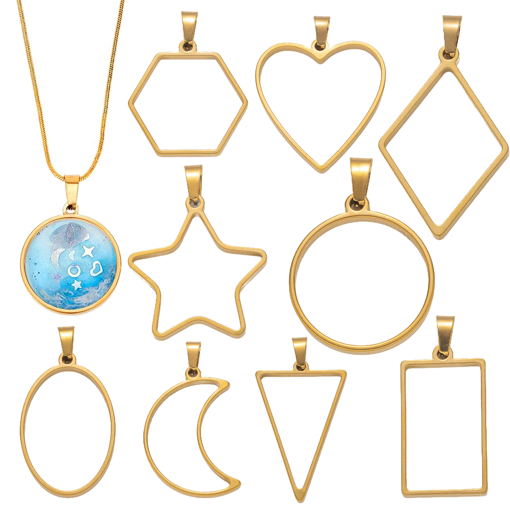 Resin Art Jewelry Kit - 5個入り ステンレス製 オープンバック レジンモールド ペンダント ブランク