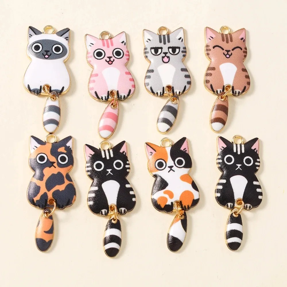 Resin Art Jewelry Kit - 10 個 16 × 39 ミリメートルかわいい漫画猫樹脂チャーム素敵な動物ペンダント