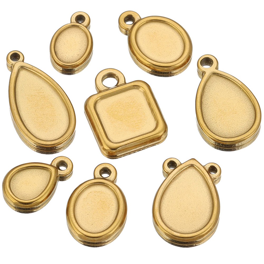 Resin Art Jewelry Kit - 5個入り ステンレス製 スクエアドロップ ラウンドオーバル ベゼルチャーム ペンダントトレイ