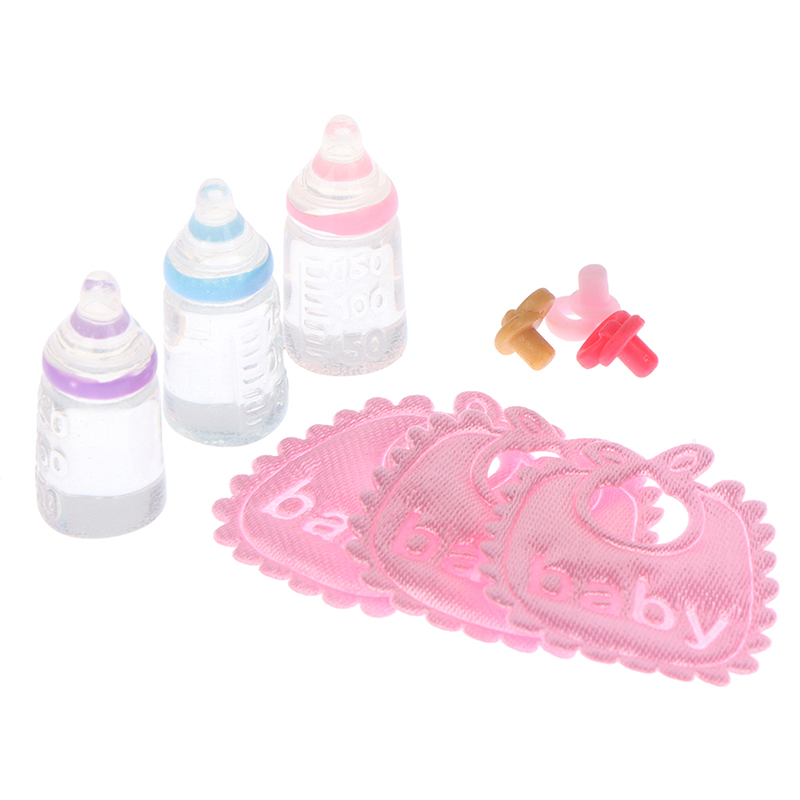 Resin Art Baby - ミニチュア哺乳瓶とおしゃぶりよだれかけセット,ドールハウス,ギフト,保育園アクセサリー,1:12, 3個