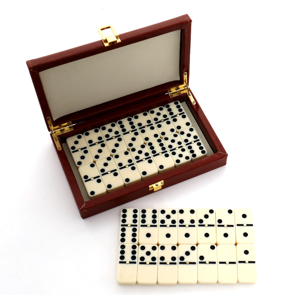 Resin Art Case - 28ピースのレジン製ドミノセット、クラシックなドミノゲーム、精巧な木製ボックス付き、大人と子供向けのファミリートラベルテーブルゲーム