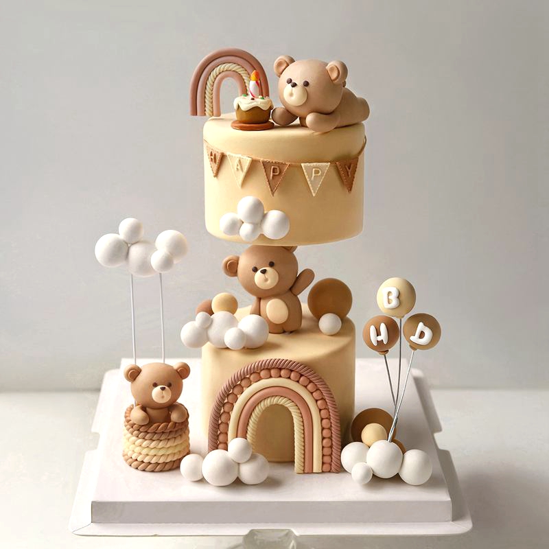 Resin Art Clay - 柔らかい粘土製のかわいいクマのケーキトッパー 男の子 女の子 ベビーシャワー クマテーマデコレーション 誕生日パーティー