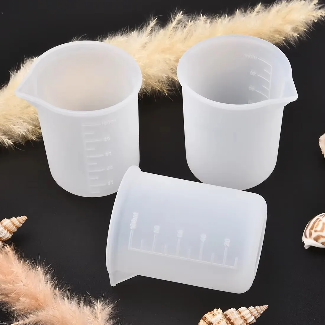 Resin Mixing Cup - 5 個 100 ミリリットルシリコン計量カップ透明スケール付き食品グレード分離カップ DIY ケーキエポキシ樹脂ジュエリー作成ツール
