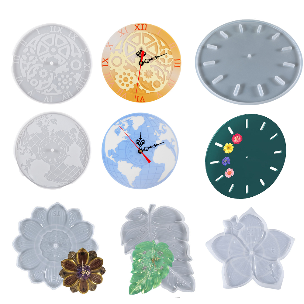Resin Art Clock - 世界地図蓮の葉桜時計歯車壁掛け時計シリコンモールドエポキシ樹脂オフィスホーム壁手作りDIY製作装飾アート