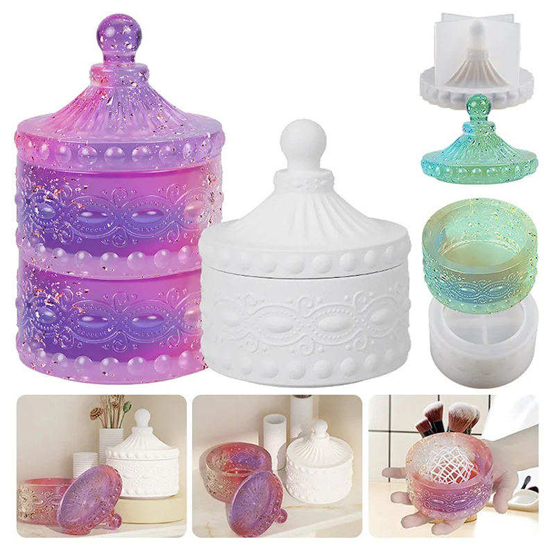 Resin Art Clay - 1セットのストライプキャンドルジャー用シリコンモールド - DIY円形ストライプ収納ジュエリーボックス（粘土、エポキシ樹脂、石膏、コンクリート用）