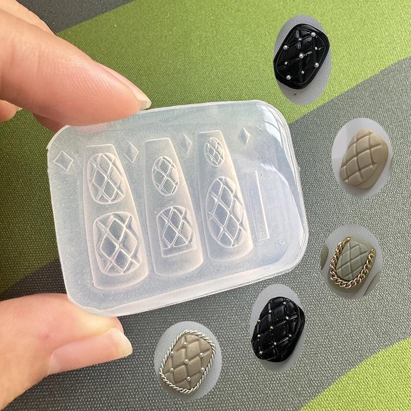 Resin Art Templates Free - 携帯用再利用可能シリコンネイルモールド 3D格子柄リボンフラワースタンピングテンプレート 旅行用DIYネイルアートデコレーション
