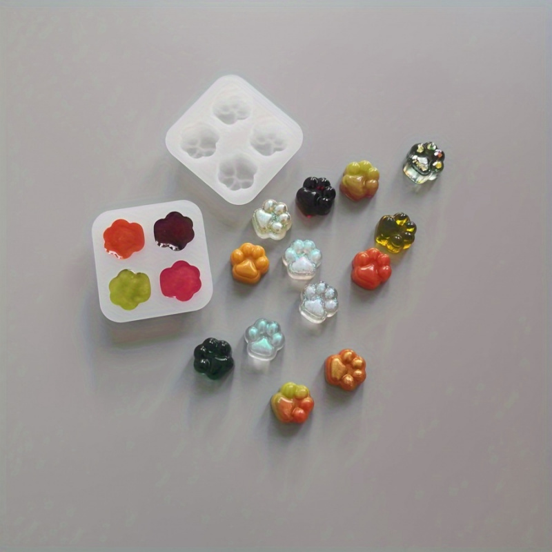 Resin Art Clay - 1猫の足跡模様シリコンモールドセット-4AユニークなDIY樹脂、粘土、石膏クラフトデザイン-キャンドル作りやアロマテラピーに最適