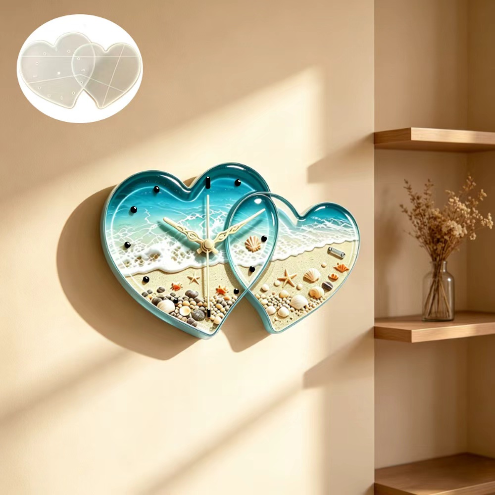 Resin Art Clock - 愛をテーマにしたハート型時計樹脂シリコンモールド、愛の形をした時計ドロッパー樹脂モールド、クリスマスやバレンタインデーのギフトに