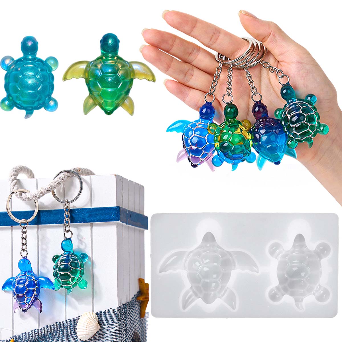 Resin Art Letters - 3D ウミガメキーホルダーシリコーン型 DIY 海洋テーマ動物装飾品亀カメクラフト作成 UV エポキシ樹脂ジュエリー金型