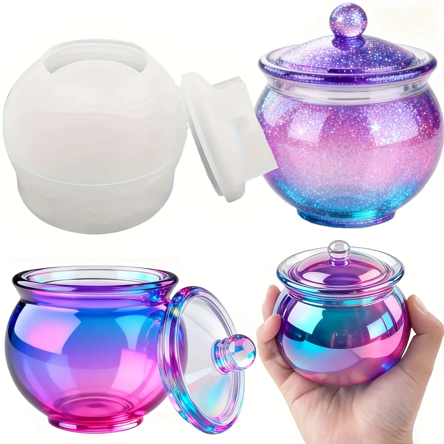Resin Art Case - 蓋付きの丸い樹脂製缶型1セット、DIYジュエリー収納ボックス、コンクリートキャンドル容器、ギフトや家の装飾に