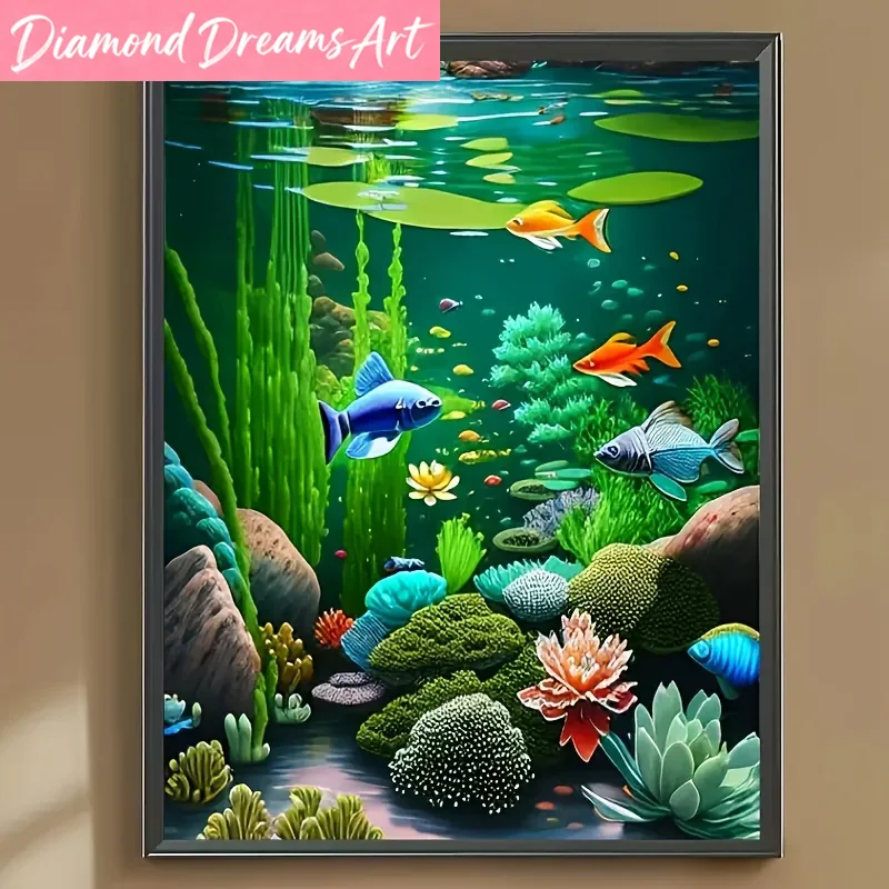 Resin Art Underwater - フレームレス、ダイヤモンドアート絵画、水中世界、フルダイヤモンドモザイク工芸品、初心者向け、家の壁の装飾、吊り下げP