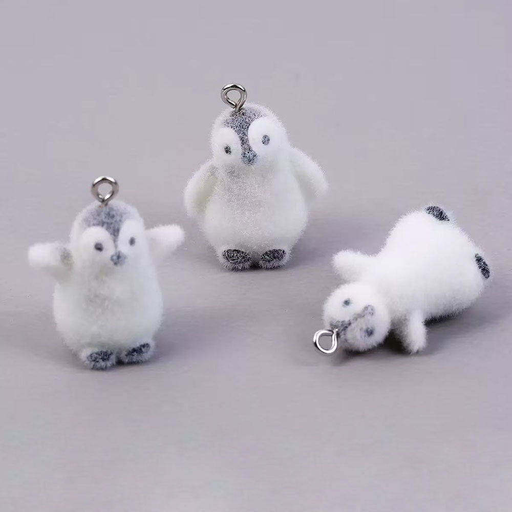 Resin Art Jewelry Kit - 5個入り フロッキング加工 小さなペンギン レジンチャーム 動物ペンダント DIY