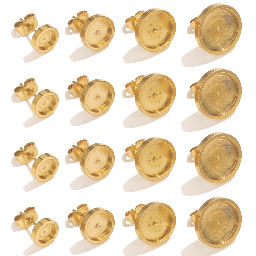 Resin Art Jewelry Kit - 10 個ステンレス鋼ゴールドイヤリングスタッドバックカボションベースベゼル設定 DIY 樹脂イヤリングベースジュエリーメイキング所見バルク