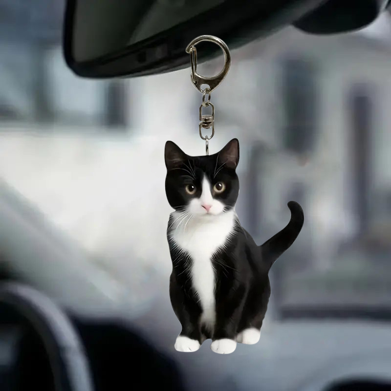 黒と白の猫キーホルダー 2d アクリル猫ペンダント両面デザイ - Resin Art Design Keychain のレビューと価格