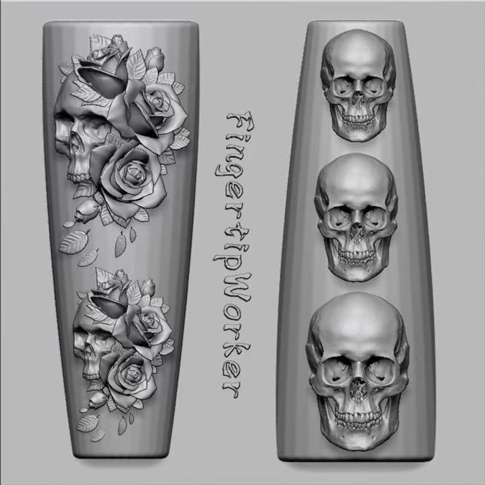 2個セット ダークローズスカル シリコンネイルアートモールド - Resin Art Templates Free のレビューと価格