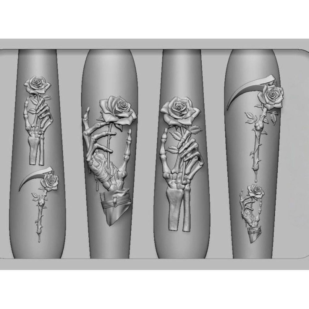2個セット ダークローズスカル シリコンネイルアートモールド - Resin Art Templates Free のレビューと価格