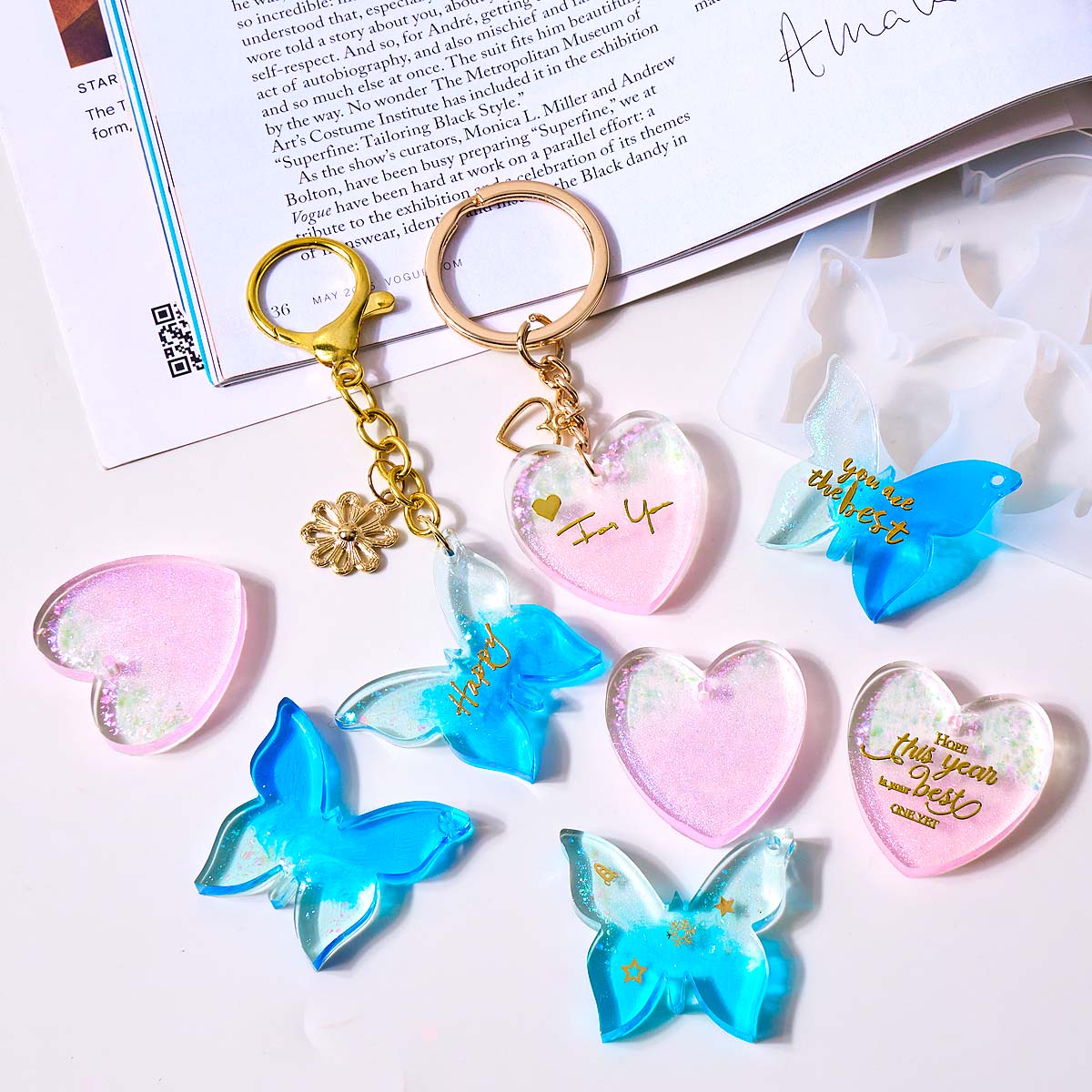 6穴付きイヤリングシリコンモールドDIYハート蝶形エポキシ樹 - Resin Art Letters のレビューと価格