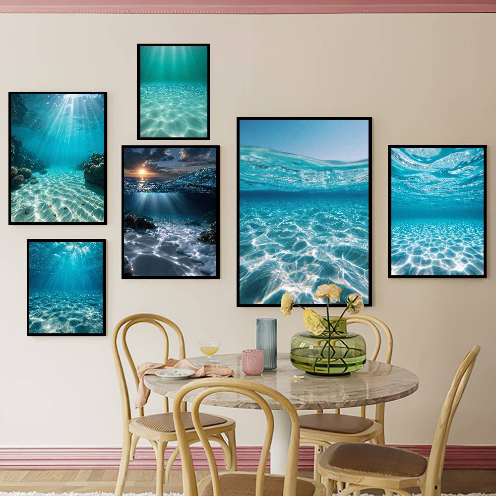 クールな水中海景ポスター、透明なターコイズブルーの海、水中を - Resin Art Underwater のレビューと価格