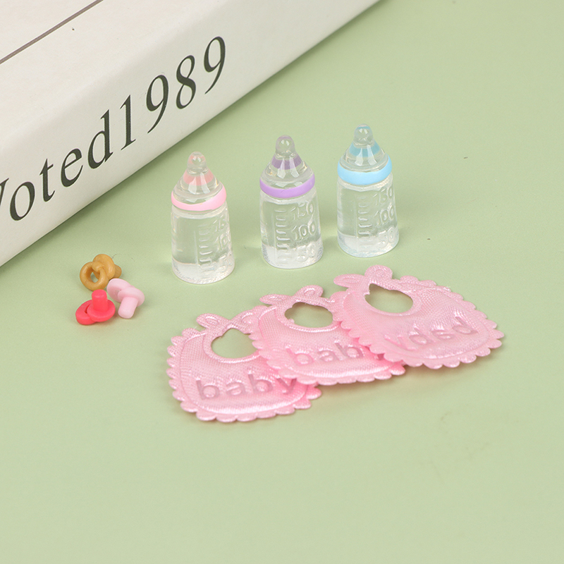 ミニチュア哺乳瓶とおしゃぶりよだれかけセット,ドールハウス, - Resin Art Baby のレビューと価格