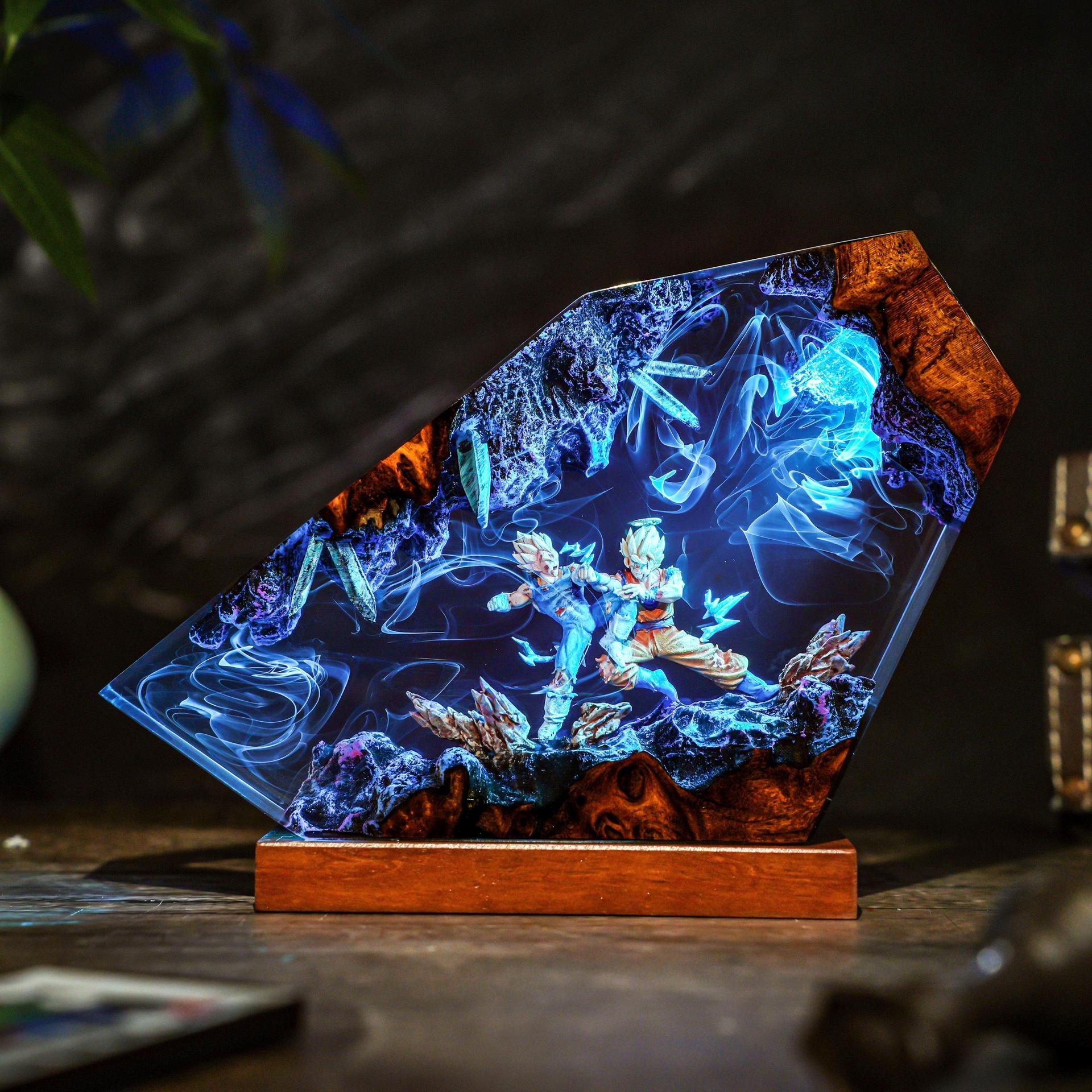 悟空＆ベジータ エポキシ樹脂製ハンドメイドLEDナイトライト - Resin Art Goku のレビューと価格