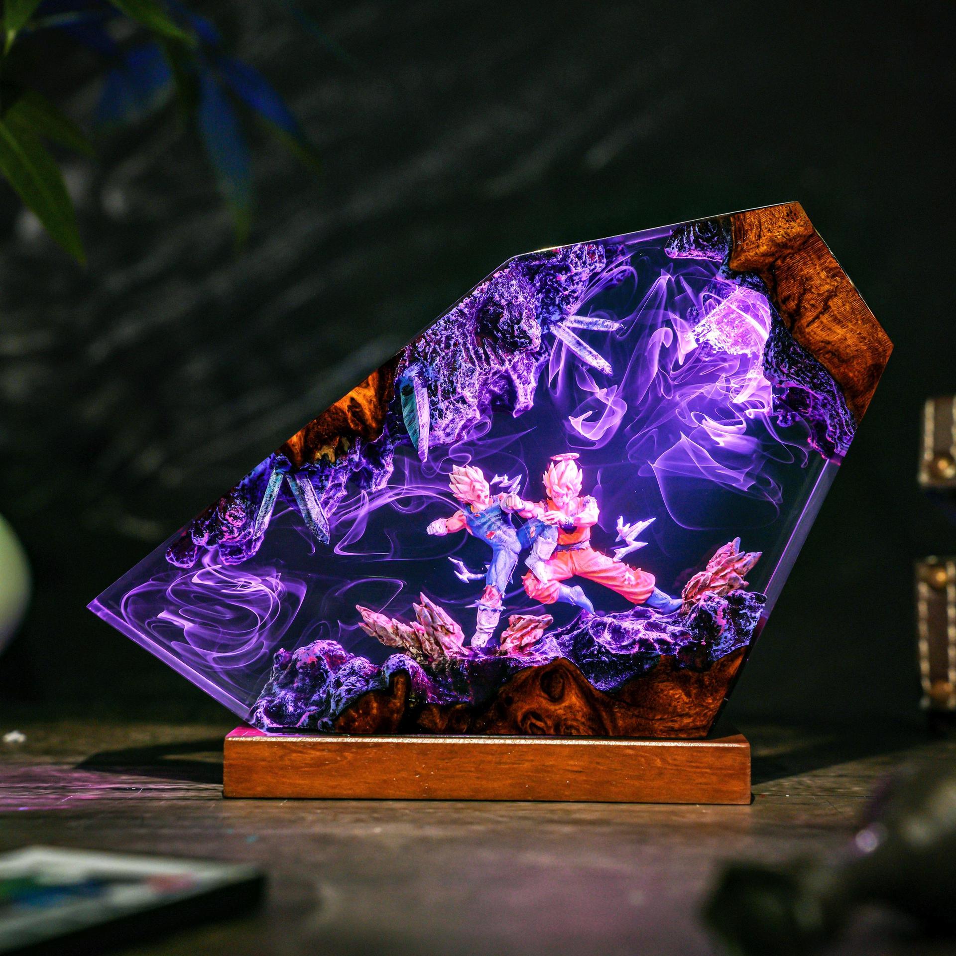 悟空＆ベジータ エポキシ樹脂製ハンドメイドLEDナイトライト - Resin Art Goku のレビューと価格