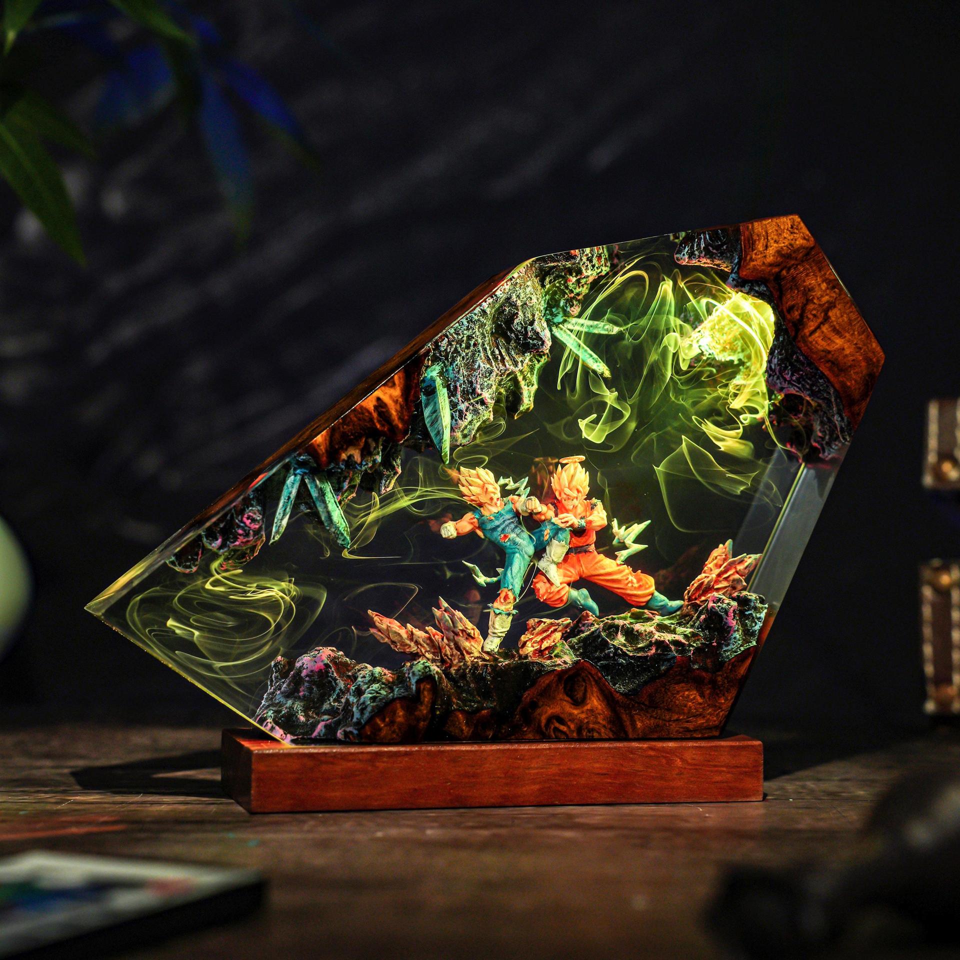悟空＆ベジータ エポキシ樹脂製ハンドメイドLEDナイトライト - Resin Art Goku のレビューと価格