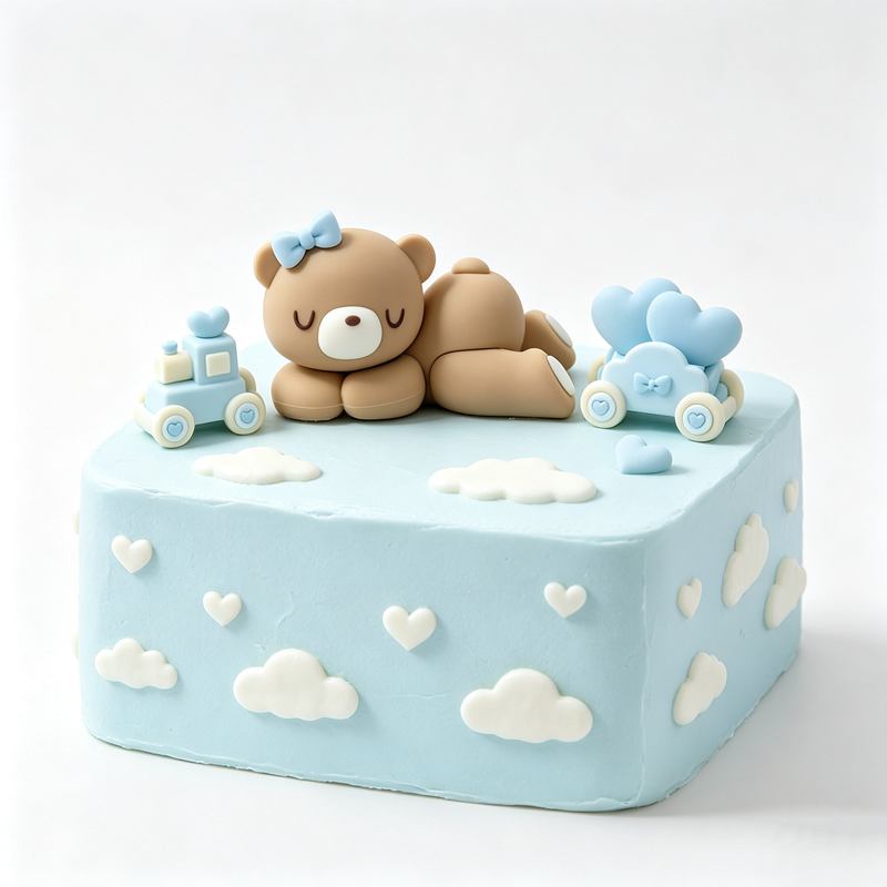 3Dピンクブルーのクマのケーキトッパー 誕生日ケーキデコレー - Resin Art Baby のレビューと価格