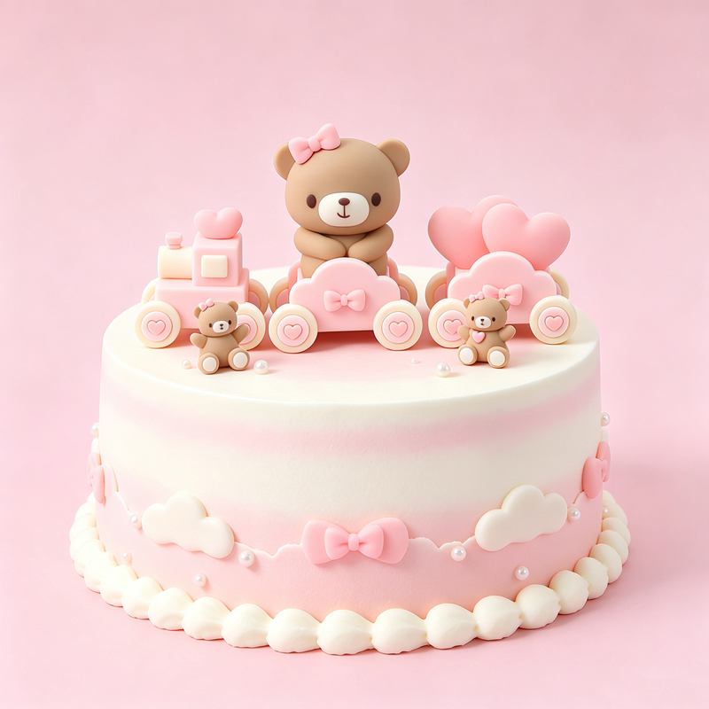 3Dピンクブルーのクマのケーキトッパー 誕生日ケーキデコレー - Resin Art Baby のレビューと価格