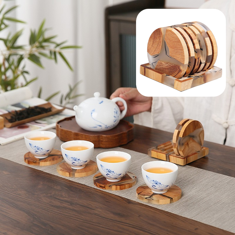 6個入りインクスタイルティーカップコースター、ホルダー付き木 - Resin Mixing Cup のレビューと価格